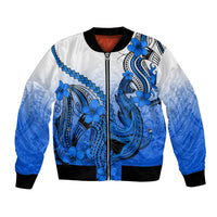 Hawaii Bomber Jacket Polynesian Shark Tattoo With Plumeria Blue Gradient LT14 Unisex Blue - Polynesian Pride