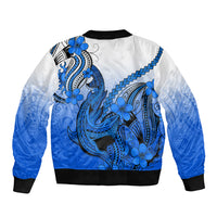 Hawaii Bomber Jacket Polynesian Shark Tattoo With Plumeria Blue Gradient LT14 - Polynesian Pride
