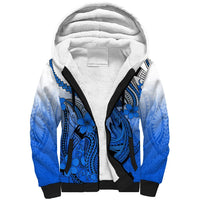 Hawaii Sherpa Hoodie Polynesian Shark Tattoo With Plumeria Blue Gradient LT14 Unisex Blue - Polynesian Pride