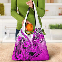 Pink Gradient Hawaii Grocery Bag Polynesian Shark Tattoo With Plumeria