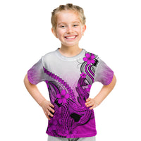 Hawaii Kid T Shirt Polynesian Shark Tattoo With Plumeria Pink Gradient LT14 Pink - Polynesian Pride