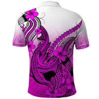 Hawaii Polo Shirt Polynesian Shark Tattoo With Plumeria Pink Gradient LT14 - Polynesian Pride