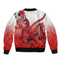 Hawaii Bomber Jacket Polynesian Shark Tattoo With Plumeria Red Gradient LT14 - Polynesian Pride