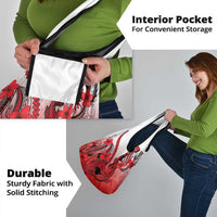 Red Gradient Hawaii Grocery Bag Polynesian Shark Tattoo With Plumeria