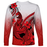 Hawaii Long Sleeve Shirt Polynesian Shark Tattoo With Plumeria Red Gradient LT14 - Polynesian Pride