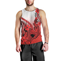 Hawaii Men Tank Top Polynesian Shark Tattoo With Plumeria Red Gradient LT14 - Polynesian Pride