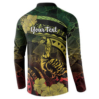 Personalised Hawaii Nene Goose Button Sweatshirt Hawaiian Map Hibiscus Polynesian Art - Reggae Gradient