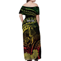 Personalised Hawaii Nene Goose Off Shoulder Maxi Dress Hawaiian Map Hibiscus Polynesian Art - Reggae Gradient