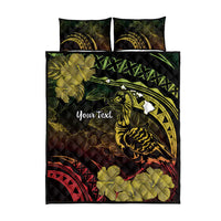 Personalised Hawaii Nene Goose Quilt Bed Set Hawaiian Map Hibiscus Polynesian Art - Reggae Gradient
