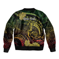 Personalised Hawaii Nene Goose Sleeve Zip Bomber Jacket Hawaiian Map Hibiscus Polynesian Art - Reggae Gradient