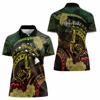Personalised Hawaii Nene Goose Women Polo Shirt Hawaiian Map Hibiscus Polynesian Art - Reggae Gradient