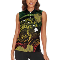 Personalised Hawaii Nene Goose Women Sleeveless Polo Shirt Hawaiian Map Hibiscus Polynesian Art - Reggae Gradient