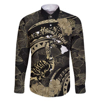 Personalised Hawaii Nene Goose Family Matching Short Sleeve Bodycon Dress and Hawaiian Shirt Hawaiian Map Hibiscus Polynesian Art - Beige