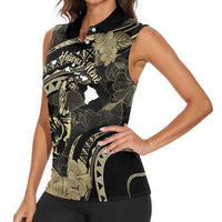 Personalised Hawaii Nene Goose Women Sleeveless Polo Shirt Hawaiian Map Hibiscus Polynesian Art - Beige