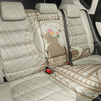 Personalised Hawaii Monk Seal Back Car Seat Cover Polynesian Tattoo With Tropical Flowers - Beige Pastel