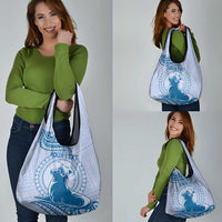 Personalised Hawaii Monk Seal Grocery Bag Polynesian Tattoo With Tropical Flowers - Blue Pastel
