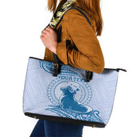 Personalised Hawaii Monk Seal Leather Tote Bag Polynesian Tattoo With Tropical Flowers - Blue Pastel LT14 Blue - Polynesian Pride