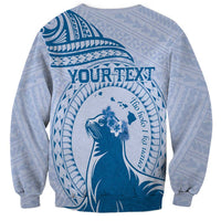 Personalised Hawaii Monk Seal Sweatshirt Polynesian Tattoo With Tropical Flowers - Blue Pastel