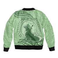 Personalised Hawaii Monk Seal Bomber Jacket Polynesian Tattoo With Tropical Flowers - Green Pastel