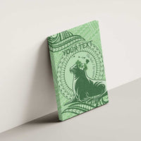 Personalised Hawaii Monk Seal Canvas Wall Art Polynesian Tattoo With Tropical Flowers - Green Pastel