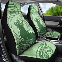 Personalised Hawaii Monk Seal Car Seat Cover Polynesian Tattoo With Tropical Flowers - Green Pastel LT14 - Polynesian Pride