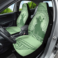Personalised Hawaii Monk Seal Car Seat Cover Polynesian Tattoo With Tropical Flowers - Green Pastel LT14 - Polynesian Pride