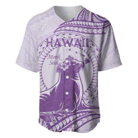 Personalised Hawaii Monk Seal Baseball Jersey Polynesian Tattoo With Tropical Flowers - Purple Pastel LT14 Purple - Polynesian Pride