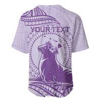 Personalised Hawaii Monk Seal Baseball Jersey Polynesian Tattoo With Tropical Flowers - Purple Pastel LT14 - Polynesian Pride