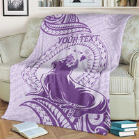 Personalised Hawaii Monk Seal Blanket Polynesian Tattoo With Tropical Flowers - Purple Pastel