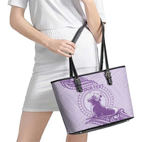 Personalised Hawaii Monk Seal Leather Tote Bag Polynesian Tattoo With Tropical Flowers - Purple Pastel LT14 - Polynesian Pride