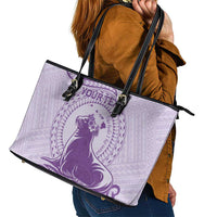 Personalised Hawaii Monk Seal Leather Tote Bag Polynesian Tattoo With Tropical Flowers - Purple Pastel LT14 - Polynesian Pride
