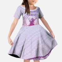 Personalised Hawaii Monk Seal Kid Short Sleeve Dress Polynesian Tattoo With Tropical Flowers - Purple Gradient LT14 KID Purple - Polynesian Pride