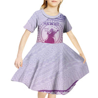 Personalised Hawaii Monk Seal Kid Short Sleeve Dress Polynesian Tattoo With Tropical Flowers - Purple Gradient LT14 - Polynesian Pride