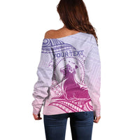 Personalised Hawaii Monk Seal Off Shoulder Sweater Polynesian Tattoo With Tropical Flowers - Purple Gradient LT14 - Polynesian Pride