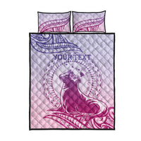 Personalised Hawaii Monk Seal Quilt Bed Set Polynesian Tattoo With Tropical Flowers - Purple Gradient
