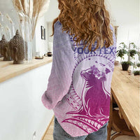 Personalised Hawaii Monk Seal Women Casual Shirt Polynesian Tattoo With Tropical Flowers - Purple Gradient