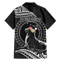 Personalised Hawaii Monk Seal Family Matching Tank Maxi Dress and Hawaiian Shirt Polynesian Tattoo With Tropical Flowers - Black