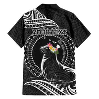 Personalised Hawaii Monk Seal Hawaiian Shirt Polynesian Tattoo With Tropical Flowers - Black