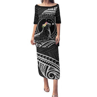 Personalised Hawaii Monk Seal Puletasi Polynesian Tattoo With Tropical Flowers - Black