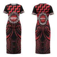 Aotearoa Ngapuhi Personalised Family Matching Short Sleeve Bodycon Dress and Hawaiian Shirt Maori Iwi Poutama Puhoro Tattoo