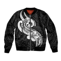 Polynesia Bomber Jacket Plumeria With Tribal Pattern Black Vibes LT14 Unisex Black - Polynesian Pride