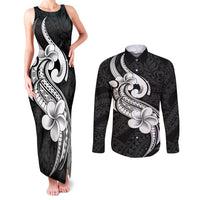 Polynesia Couples Matching Tank Maxi Dress and Long Sleeve Button Shirts Plumeria With Tribal Pattern Black Vibes LT14 Black - Polynesian Pride