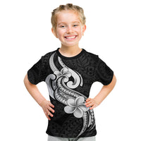 Polynesia Kid T Shirt Plumeria With Tribal Pattern Black Vibes LT14 Black - Polynesian Pride