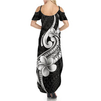 Polynesia Summer Maxi Dress Plumeria With Tribal Pattern Black Vibes LT14 - Polynesian Pride