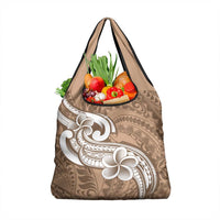Polynesia Grocery Bag Plumeria With Tribal Pattern Brown Pastel