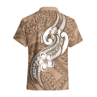 Polynesia Hawaiian Shirt Plumeria With Tribal Pattern Brown Pastel Vibes LT14 - Polynesian Pride