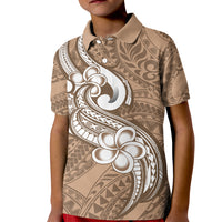 Polynesia Kid Polo Shirt Plumeria With Tribal Pattern Brown Pastel Vibes LT14 Kid Brown - Polynesian Pride