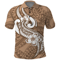 Polynesia Polo Shirt Plumeria With Tribal Pattern Brown Pastel Vibes LT14 Brown - Polynesian Pride