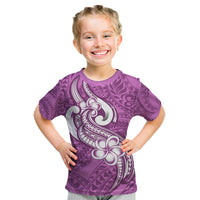 Polynesia Kid T Shirt Plumeria With Tribal Pattern Pink Pastel Vibes LT14 Pink - Polynesian Pride