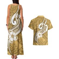 Polynesia Couples Matching Tank Maxi Dress and Hawaiian Shirt Plumeria With Tribal Pattern Yellow Pastel Vibes LT14 - Polynesian Pride